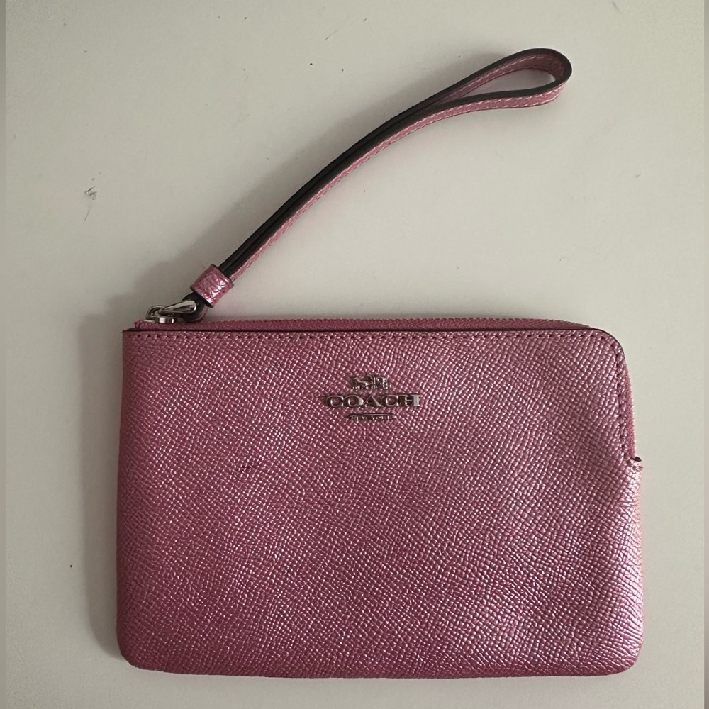 pink metallic coach wristlet